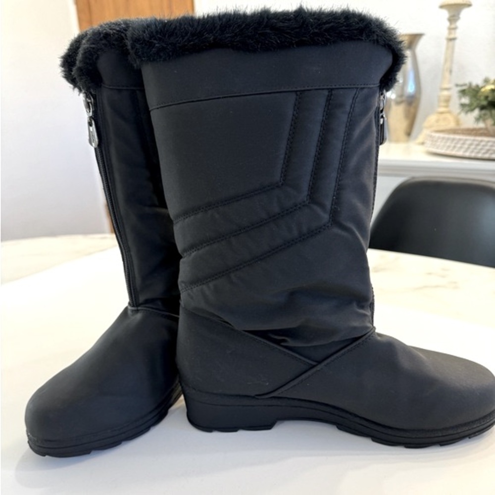 London Fog Boots Winter Snow Black Fur Lined Waterproof
